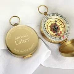 Personalised Engraved Brass Pocket Compass, Wedding Usher Groomsman Gift thumbnail 1