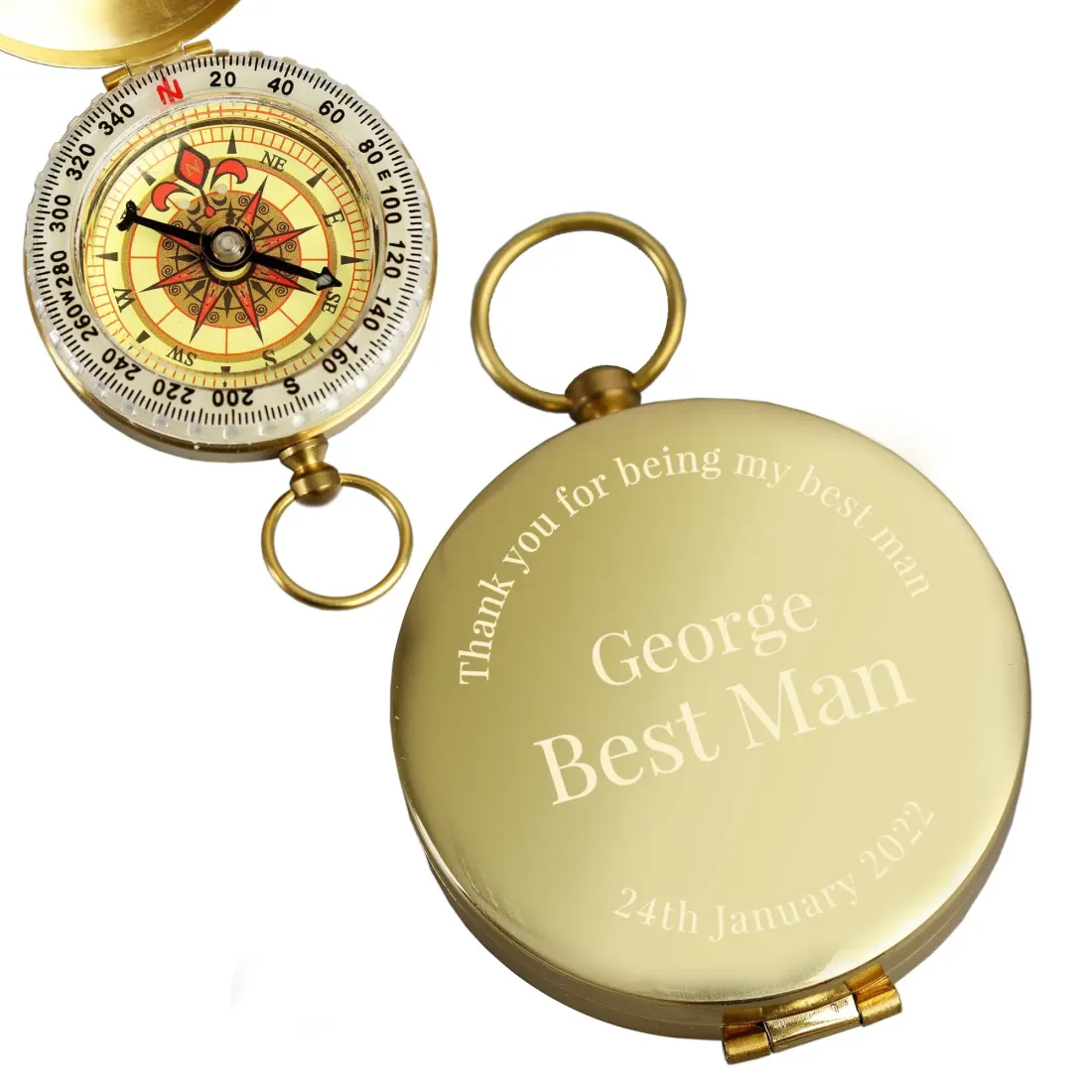 Personalised Engraved Brass Pocket Compass, Wedding Usher Groomsman Gift — photo 6