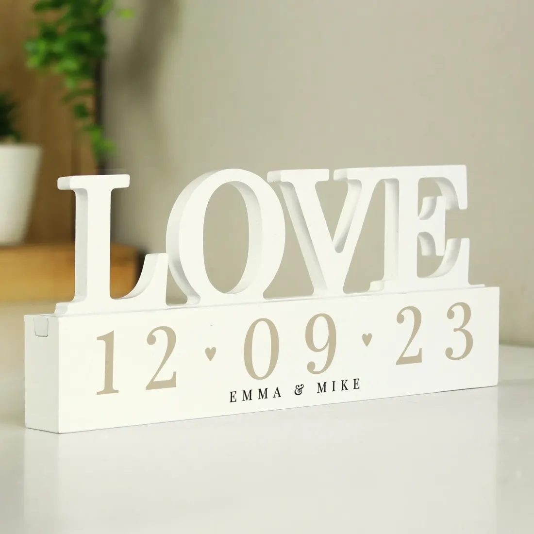 Personalised LOVE Wooden Ornament, Custom Date Names, Wedding Anniversary Couple Gift
