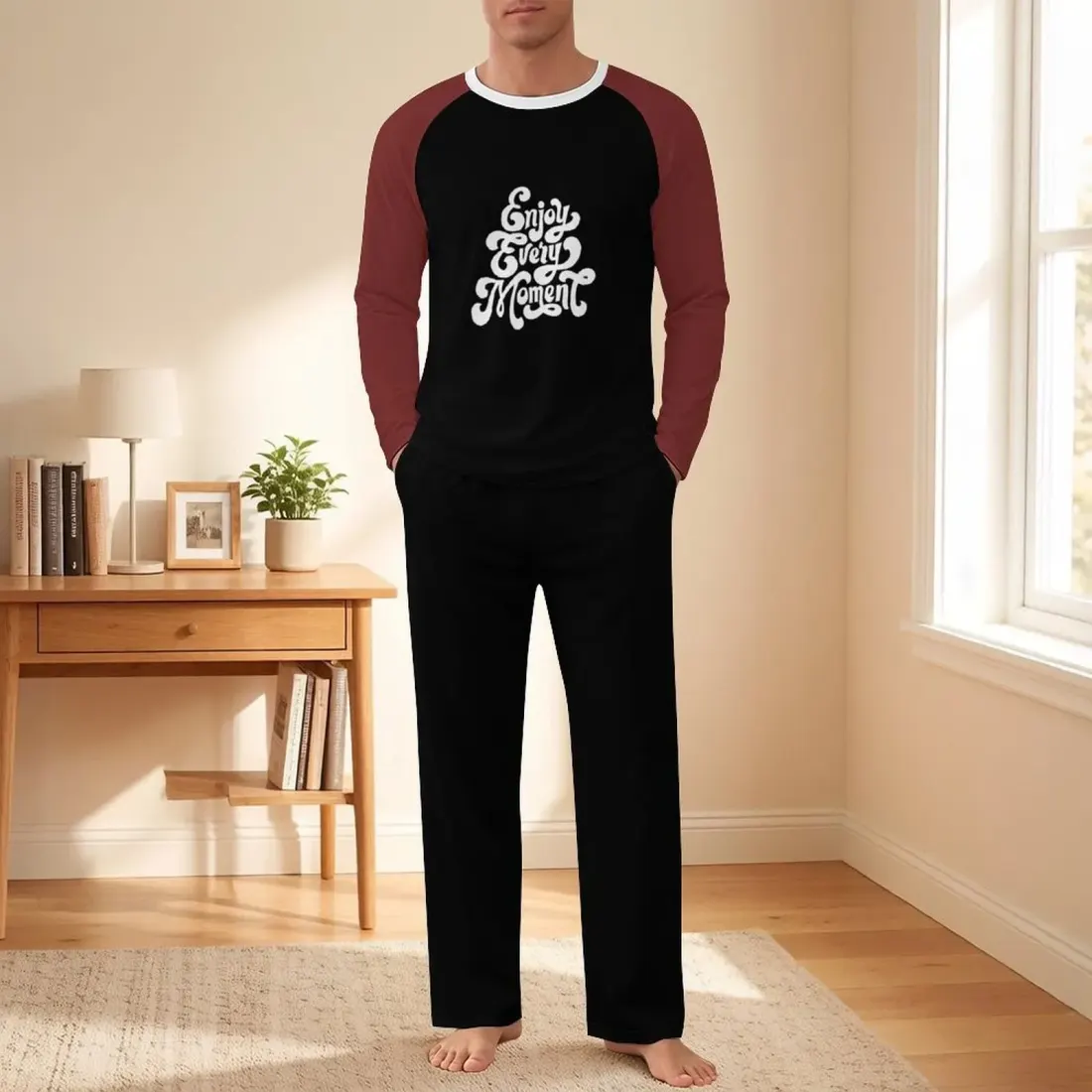 Men's Raglan Long Sleeve Crew Neck Pajama Set
