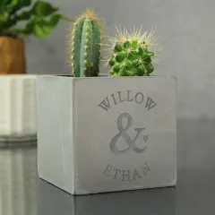 Custom Couples Plant Pot, Engraved Concrete Cactus Planter, Personalised Wedding Anniversary Gift thumbnail 3