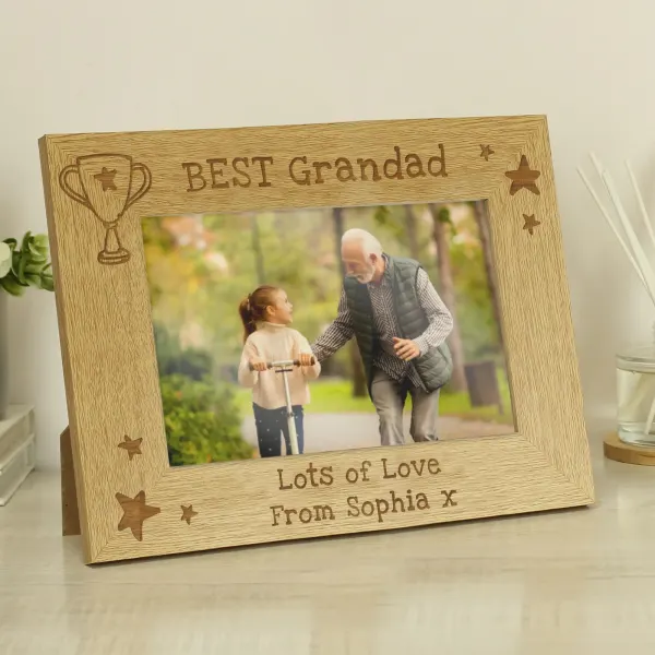 Personalised Wooden Photo Frame, Engraved 6x4 Landscape Gift for Grandad Dad and Teacher