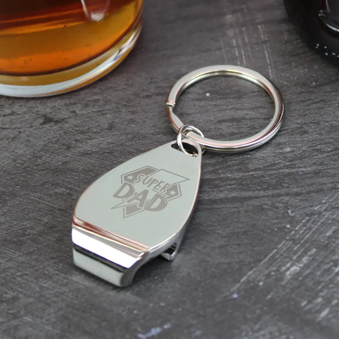 Personalised Super Dad Pint Glass and Bottle Opener Set, Engraved Beer Gift — photo 2