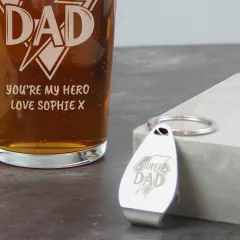 Personalised Super Dad Pint Glass and Bottle Opener Set, Engraved Beer Gift thumbnail 4