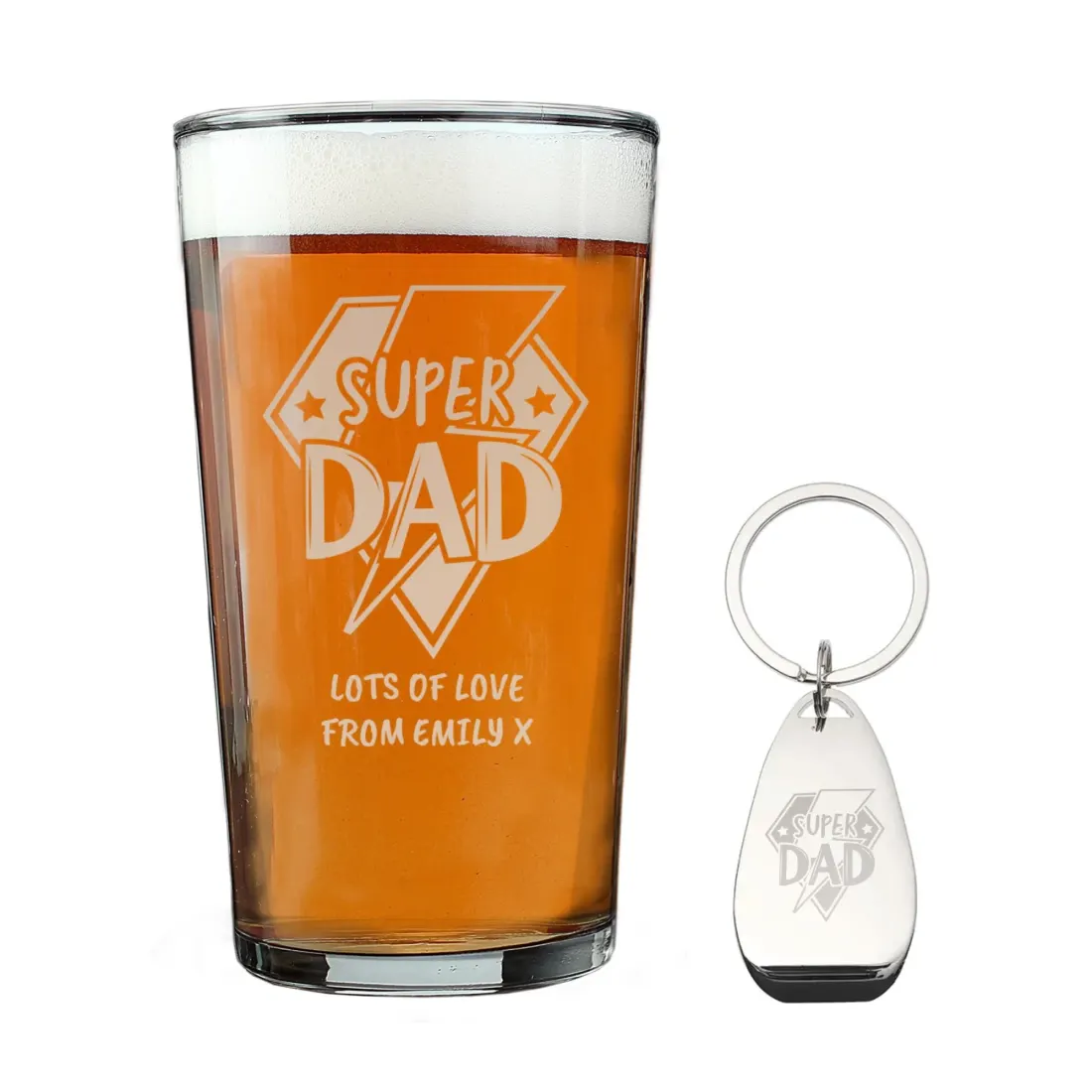 Personalised Super Dad Pint Glass and Bottle Opener Set, Engraved Beer Gift — photo 5