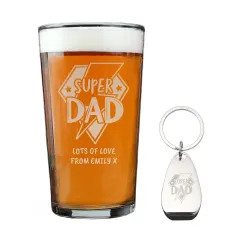 Personalised Super Dad Pint Glass and Bottle Opener Set, Engraved Beer Gift thumbnail 5