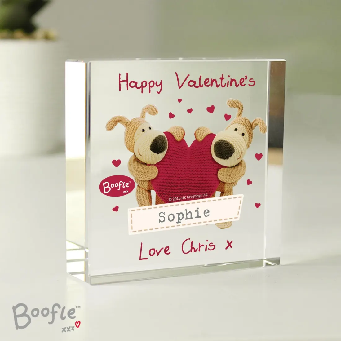 Personalised Boofle Crystal Token, Shared Heart Keepsake, Valentine Partner Gift